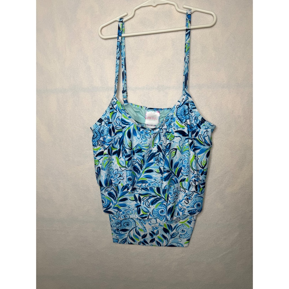 Stella Parker Collection Blue Green Floral Ruffle Tankini‎ Top Swimwear Medium